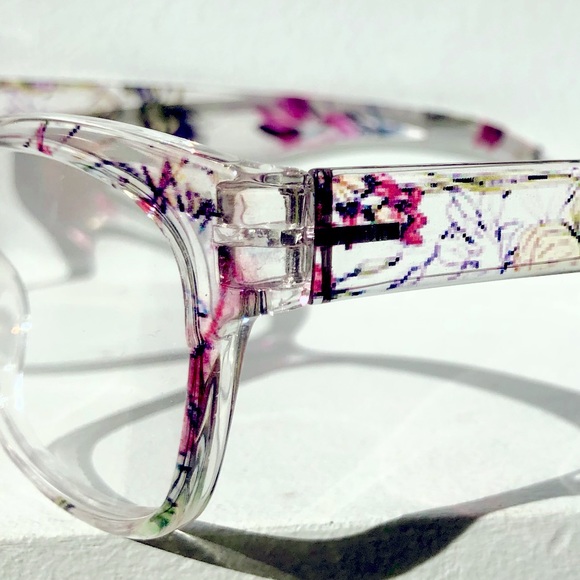 Crystal clear Mod Cat Eye floral Eyeglasses - Picture 4 of 6